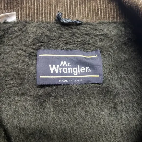 Vintage Mr Wrangler Sherpa Lined Corduroy Jacket Brown Ranch Coat Men’s Size 44